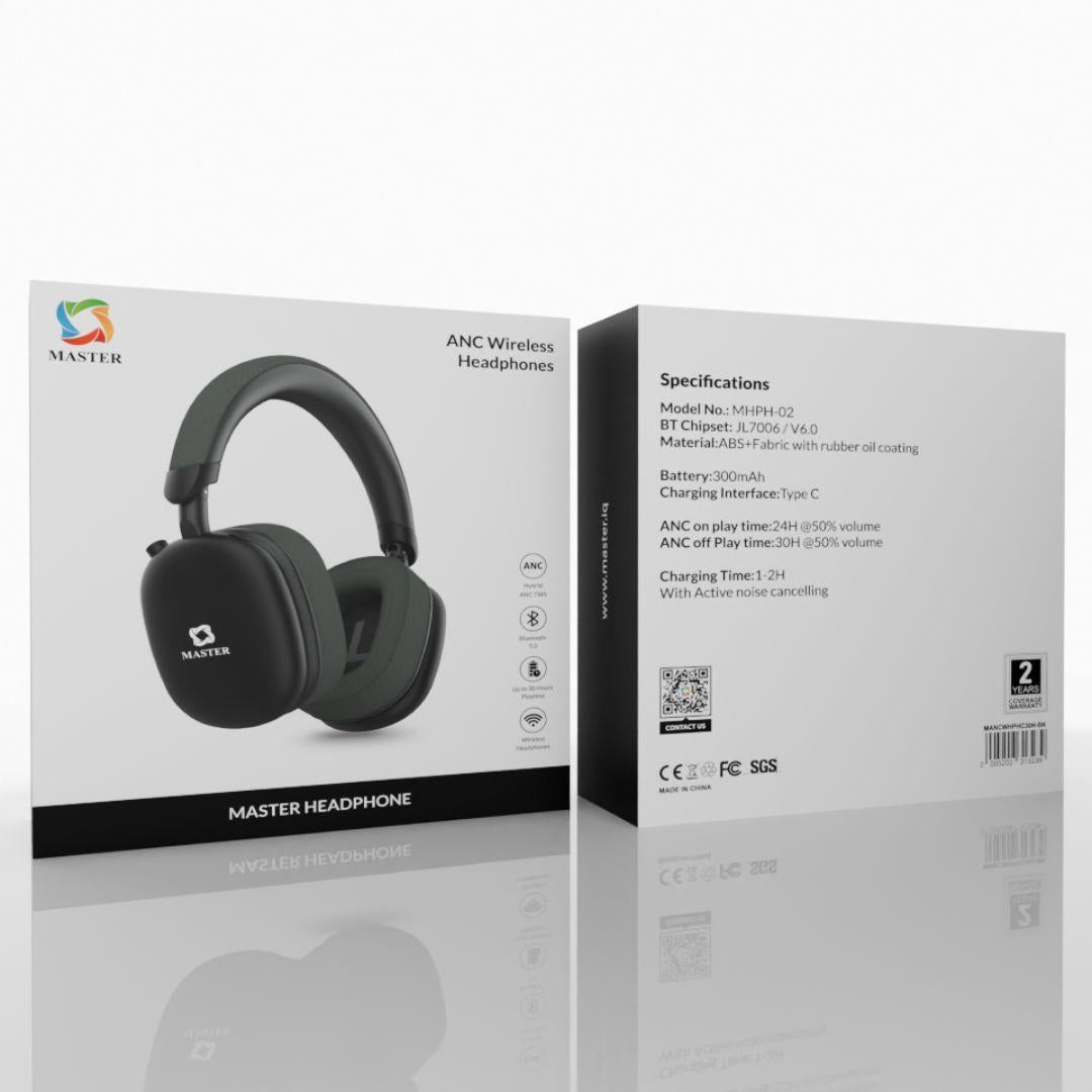 سماعة ماستر اللاسلكية بمنفذ تايب سي وبخاصية الغاء الضوضاء و وقت تشغيل حتى 30 ساعة | Master ANC Wireless Headphones Bluetooth 5.0 Active Noise Cancelling 30H Playtime USB-C Charging