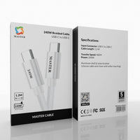 كيبل ماستر مظفر تايب سي الى تايب سي بقدرة شحن 240 واط وطول 1.2 متر | Master Braided 240W Cable USB-C to USB-C 1.2M