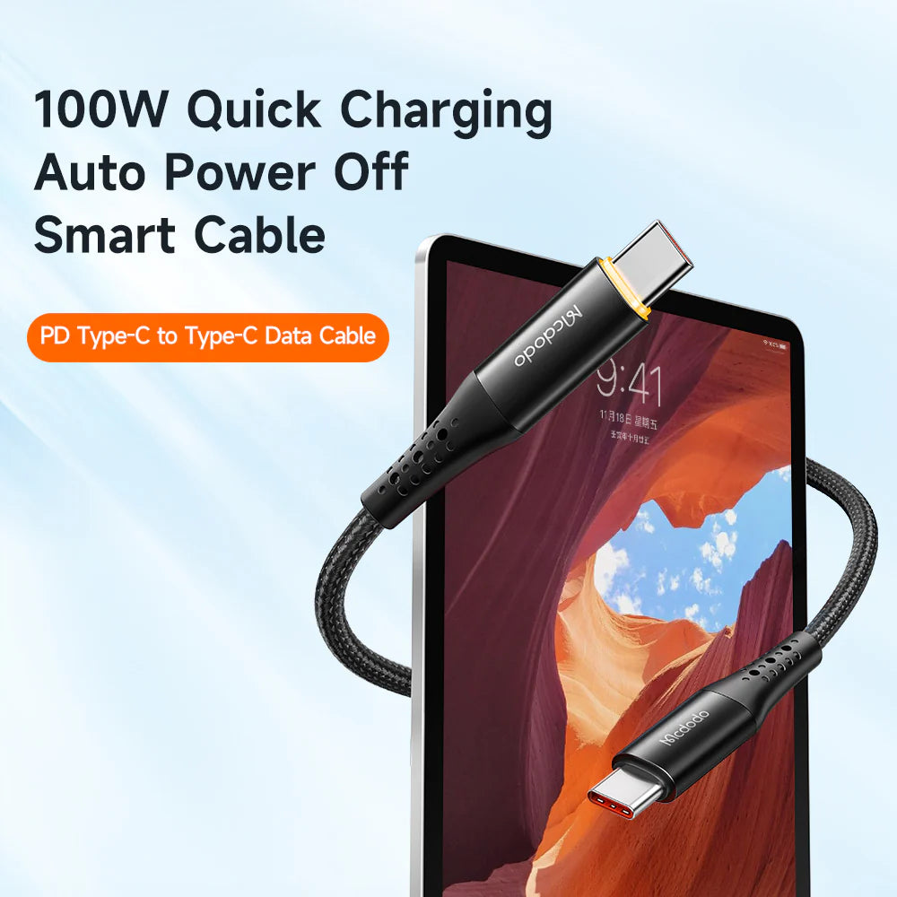 Kabloya şarjkirina bilez a USB-C bo USB-C ya Mcdodo PD 100W 1.2m - 1.2m dirêj PD USB-C bo USB-C kabloya şarjkirina bilez a PD ji Mcdodo