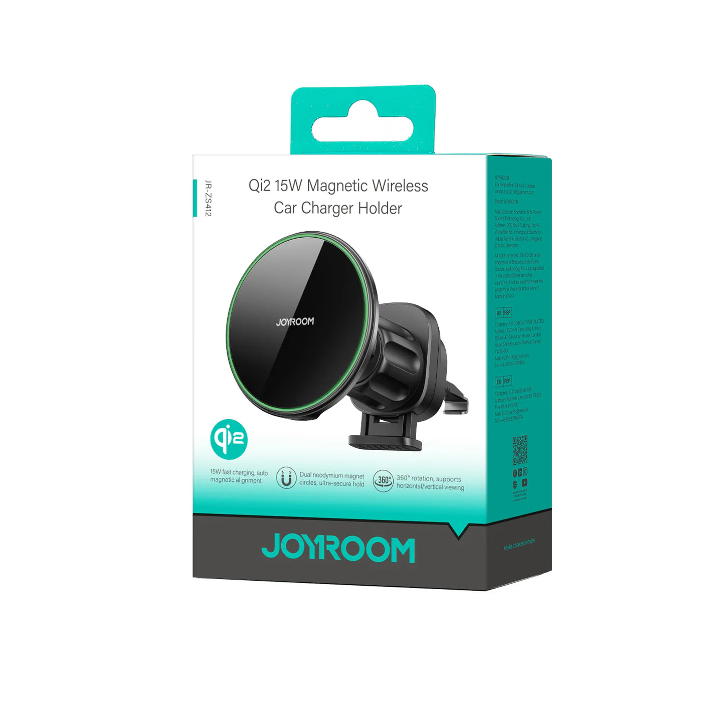 JOYROOM JR-ZS412 Çiyayê Şarjêrê Otomobîlê ya Bêtêl a Magnetîk bi Şarjêkirina Bêtêl a 15W | Qi2