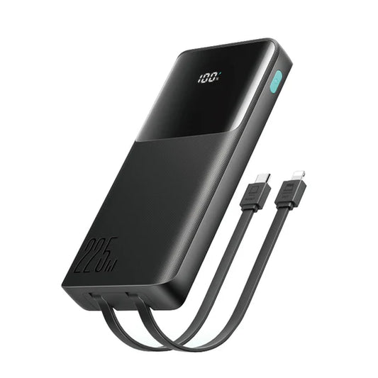 Bankeya Hêzê ya Joyroom 10,000mAh 22.5W bi Dîmendera Dîjîtal û Kabloyên Çêkirî yên Type-C û Lightning - Reş | JOYROOM JR-PBF19