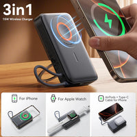JOYROOM 3-di-1 Bankeya Hêza Magnetîk a 3-di-1 de, Kapasîteya 10,000mAh, Barkirina 22.5W - Reş | JOYROOM JR-PBM02 22.5W 3-di-1 Bankeya Hêza Mobîl a Magnetîk 10000mAh – Reş