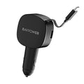 شاحن سيارة راف باور RP-VC1021 بقدرة 75 واط مع كيبل قابل للسحب - أسود | RAVPower RP-VC1021 Car Charger 75W with Retractable Cable - Black