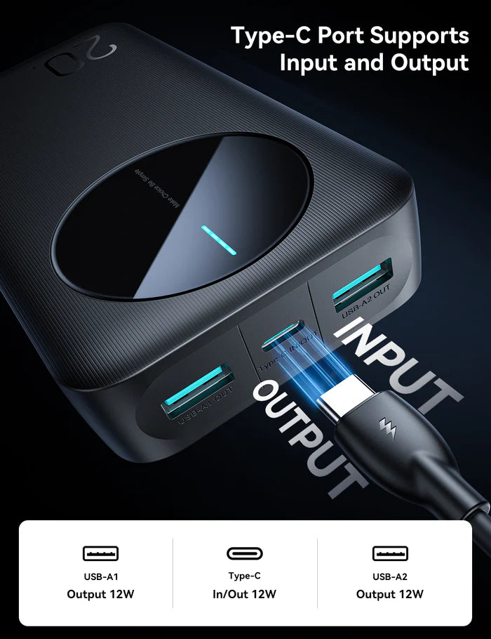Bankeya Hêzê ya Joyroom JR-PBF14 20000mAh bi 3 Portan û Dîmendera LED