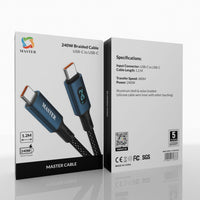 كيبل ماستر مظفر تايب سي الى تايب سي بقدرة شحن 240 واط وطول 1.2 متر مع شاشة LED - ازرق داكن | Master Braided 240W/480Mbps Cable USB-C to USB-C 1.2M With LED Display - Dark Blue