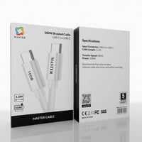 كيبل ماستر مظفر تايب سي الى تايب سي بقدرة شحن 100 واط وطول 1.2 متر | Master Braided 100W Cable USB-C to USB-C 1.2M