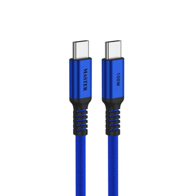 كيبل ماستر مضفر يو اس بي سي الى يو اس بي سي بقدرة 100 واط وطول 1.2 متر - ازرق | Master Braided 100W Cable USB-C to USB-C 1.20M - Blue