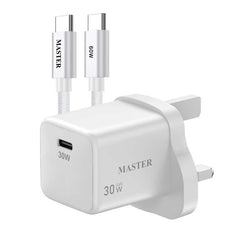 Master 30W Charger 1 Port USB-C with Cable USB-C to USB-C 60W White MSCH30W60WCC-WH