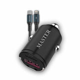 Şarjêra Otomobîlê ya MASTER Du Port LED 48W bi Kabloya Type-C bo Lightning 1.20M - Reş