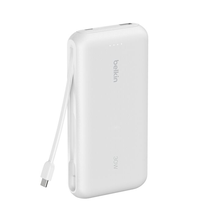 باور بانك بيلكن بسعة 20,000 مللي امبير وبقدرة شحن 30 واط مع كيبل تايب سي مدمج | Belkin Power Bank 20K with USB-C Cable 30W Fast Charging