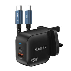 Master 35W Charger 2 Port USB-C and USB-A with Cable USB-C to USB-C 60W Black MSCH2PTCA60W-BK