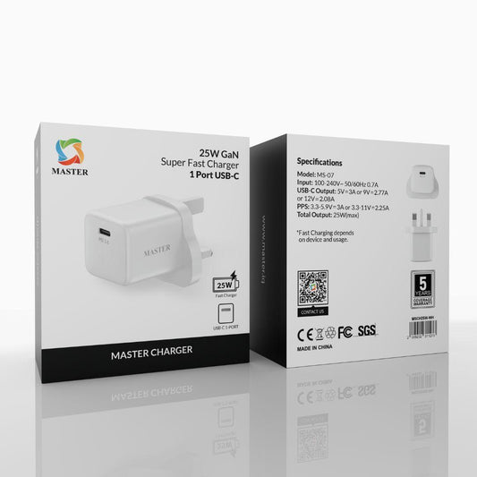 Master 25W Fast Charger – White | شاحن ماستر 25 وات سريع أبيض