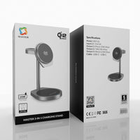 ستاند شحن ماستر لاسلكي 3 في 1 ماغسيف بقدرة شحن 25 واط - رماي | MASTER 3-in-1 MagSafe Qi2.2 Charging Stand 25W - Grey