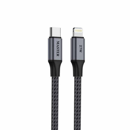 كيبل ماستر مضفر تايب سي الى لايتننغ بقدرة شحن 27 واط وطول 1.2 متر - رمادي | Master Braided 27W USB-C to Lightning Cable 1.2M – Gray