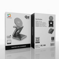 شاحن ماستر لاسلكي 3 في 1 ماغسيف قابل للطي بقدرة شحن 25 واط - رمادي | MASTER 3-in-1 MagSafe Qi2.2 Foldable Charger 25W - Grey