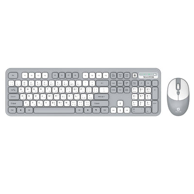 Master Wireless Keyboard Mouse Combo USB Receiver Gray White-Front