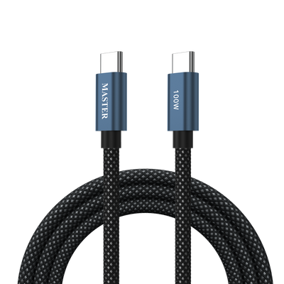 كيبل ماستر مظفر تايب سي الى تايب سي بقدرة شحن 100 واط - ازرق داكن | Master Braided 100W USB-C to USB-C Cable - Dark Blue
