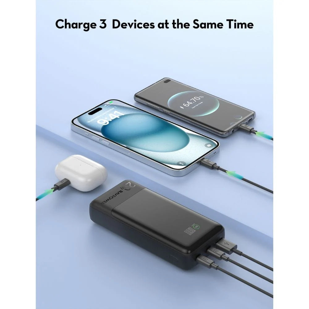 Banka Hêzê ya RAVPower RP-PB1238 20,000mAh 20W - Reş | Banka Hêzê ya RAVPower RP-PB1238 PD Pioneer 20000mAh 20W - Reş