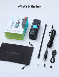 منفاخ هواء ذكي راف باور 3 في 1 مع باور بانك وكشاف LED  - اسود | RAVPOWER PB1233 3-in-1 Smart Air Compressor with Power Bank & LED Flashlight – Black