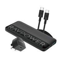 كومبو راف باور, شاحن جداري + باور بانك + كيبل تايب سي الى تايب سي - اسود | RAVPower PC1085 Combo – Wall Charger PC1041 + Power Bank PB1228 + Cable CB1021 – Black