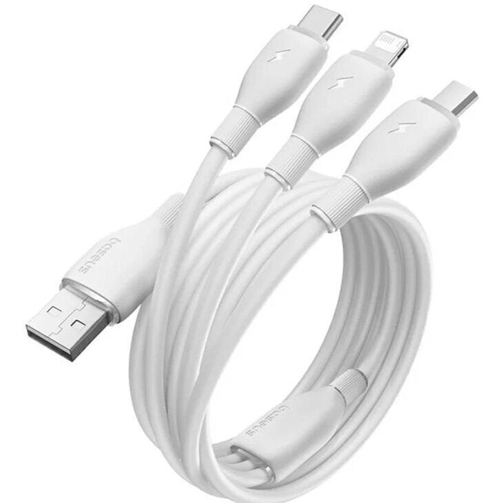 Baseus Ultra-Fast 3-in-1 Cable USB-A to Micro+Lightning+Type-C 3.5A 1.3m White | كابل بيسوس الترا فاست 3 في 1 يو اس بي 3.5 أمبير 1.3 متر أبيض