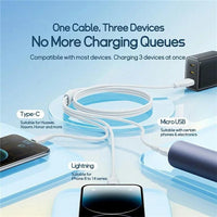 Baseus Ultra-Fast 3-in-1 Cable USB-A to Micro+Lightning+Type-C 3.5A 1.3m White | كابل بيسوس الترا فاست 3 في 1 يو اس بي 3.5 أمبير 1.3 متر أبيض