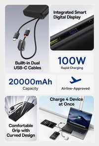 Baseus EnerFill FC41 20000mAh 100W Power Bank with Digital Display & Dual Built-in USB-C Cables