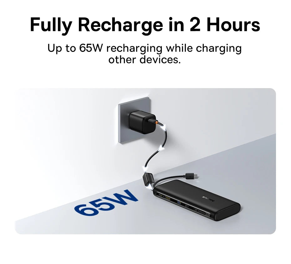 Baseus EnerFill FC41 20000mAh 100W Power Bank with Digital Display & Dual Built-in USB-C Cables