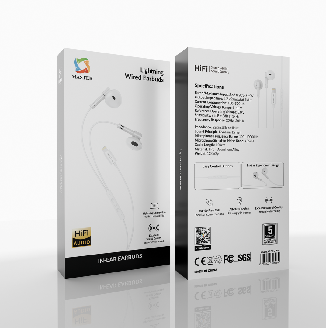 Master In-Ear Wired Earbuds Lightning – White | سماعات ماستر سلكية داخلية Lightning بيضاء
