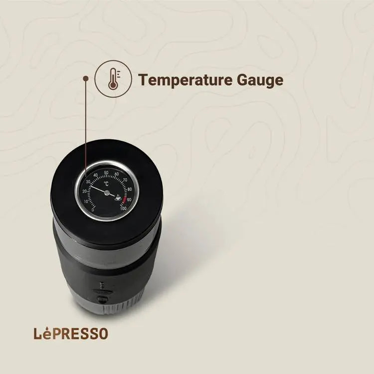 ماكينة إسبريسو محمولة LePresso مع مقياس حرارة حراري – أسود | LePresso Portable Espresso Machine with Thermal Meter – Black