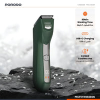 ماكينة تهذيب بورودو مينزو القابلة للشحن بموتور 7000RPM وعمل 90 دقيقة ومقاومة للماء IPX6 - أخضر | Porodo Lifestyle Menzo Rechargeable Trimmer Green