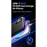 UGREEN 10000mAh Two-way Fast Charging Power Bank Black - باور بانك يوجرين 10000 شحن سريع ثنائي الاتجاه أسود