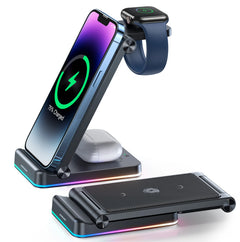 قاعدة شحن جويرووم JR-WQN01 المغناطيسية 3 في 1 للهاتف والساعة والسماعات - اسود | JOYROOM JR-WQN01 3-in-1 Magnetic Charging Station for Phone, Watch & Earphones - Black