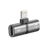 محول لايتننغ 2 في 1 سماعة وشحن | Promate iHinge-LT 2-in-1 Audio & Charging Adaptor - رمادي