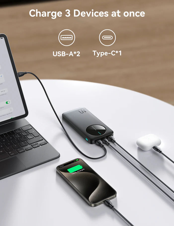 Joyroom JR-PBF12 10000mAh 22.5W Power Bank with 3 Ports & LED - باور بانك بسعة 10000ميلي أمبير وبقدرة 22.5واط مع ثلاث منافذ من جويروم