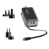 شاحن ويوو هيليكس برو Wi-G027 67W GaN مع كيبل قابل للسحب 70سم ومحولات | WiWU Helix Pro 67W GaN Charger Wi-G027 with 70cm Retractable Cable & Adapters