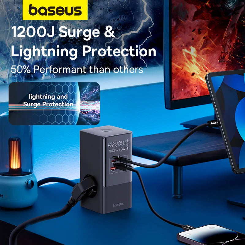 برج طاقة Baseus PowerCombo 3AC+2U+2C 35W - Baseus PowerCombo Tower Strip 3AC+2U+2C 35W 1.5m EU Black