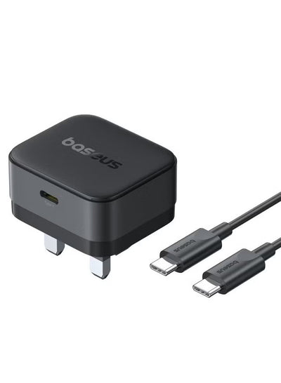 Baseus Palm Charger 1C 20W UK Black with Cable Type-C to Type-C 60W 1m Black | شاحن بيسوس بالم 20 واط بريطاني أسود مع كابل تايب سي 60 واط 1 متر