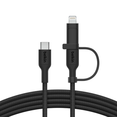 كيبل بيلكن 2 في 1 تايب سي مضفر مع محول لايتننغ | Belkin 2 in 1 USB-C Braided Cable with Lightning