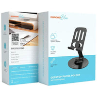 حامل هاتف مكتبي دوار 360 درجة من Porodo Blue – لون أسود | Porodo Blue 360° Rotating Desktop Phone Holder - Black