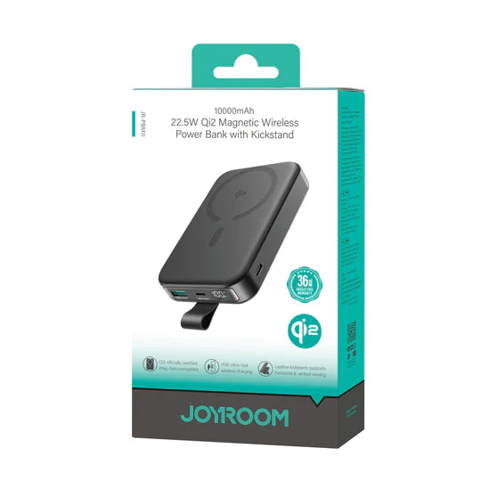JOYROOM QI2 10,000mAh Hêza Bêtêl a Magnetîk bi Şarjkirina 22.5W û Pêveka Çêkirî - Reş | JOYROOM JR-PBM11 QI2 22.5W Hêza Bêtêl a Magnetîk bi Pêveka Çêkirî 10000mAh – Reş