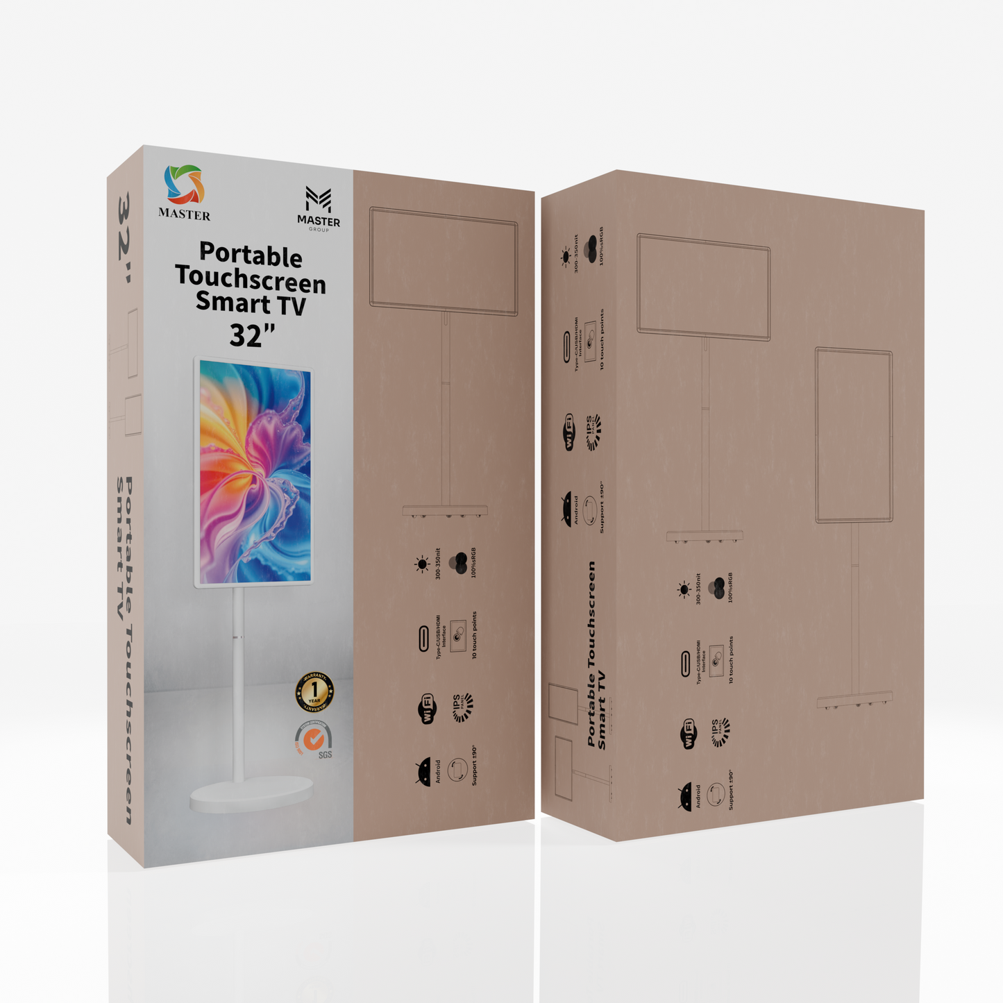 Master Portable Touchscreen Smart TV 32″ | Android | 8GB+128GB | 9600mAh Battery – White | تلفزيون ماستر ذكي محمول بشاشة لمس 32 بوصة | أندرويد | 8GB+128GB | بطارية 9600ماه أبيض