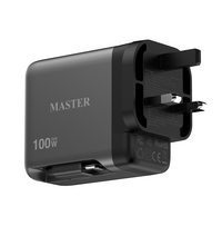 شاحن ماستر GaN بمنفذي تايب سي و يو اس بي اي وبقدرة شحن 100 واط مع كيبل تايب سي مدمج - رمادي | Master Charger TFT-100W GaN Dual USB-C + USB-A with Built-in Type-C Cable - Grey