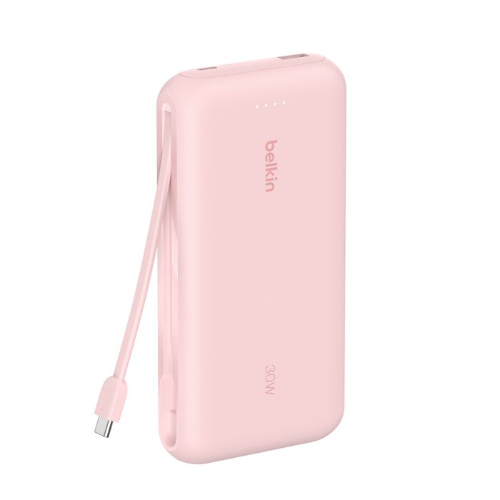 باور بانك بيلكن بسعة 20,000 مللي امبير وبقدرة شحن 30 واط مع كيبل تايب سي مدمج | Belkin Power Bank 20K with USB-C Cable 30W Fast Charging