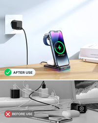 JOYROOM JR-WQN01 Îstasyona Şarjkirina Magnetîk a 3-di-1 de ji bo Telefon, Saet û Guhguhkan - Reş