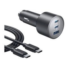 شاحن سيارة أنكر مع 3 منافذ بقدرة 167.5 واط مع كيبل تايب سي بطول 1 متر - رمادي | Anker Car Charger 3-Ports 67.5W with 1M USB-C Cable - Gray.