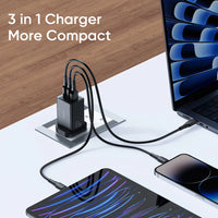 Mcdodo 67W 2 Port Type-c & 1 Port USB Gan5 mini Fast Charger Pro with Type-c to Type-c Cable 1.2m - شاحن جداري بقدرة 67واط بمنفذين تايب سي ومنفذ يو اس بي  مع كيبل تايب سي