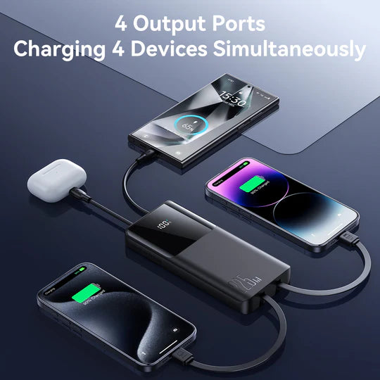 Bankeya Hêzê ya Joyroom 10,000mAh 22.5W bi Dîmendera Dîjîtal û Kabloyên Çêkirî yên Type-C û Lightning - Reş | JOYROOM JR-PBF19