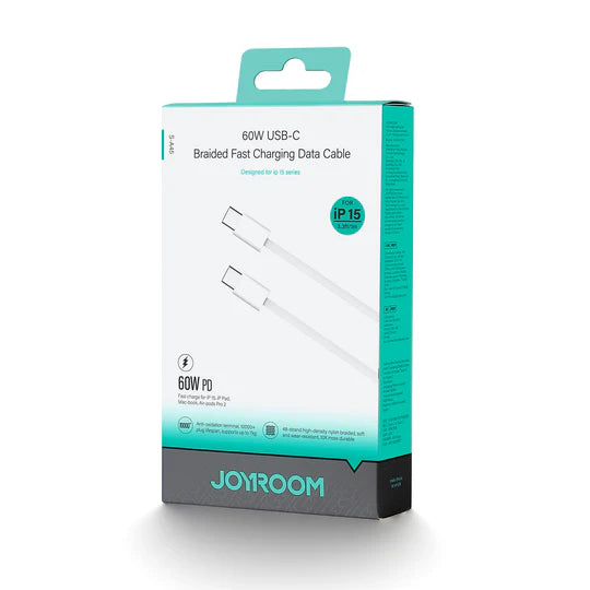 Kabloya Daneyên Şarjkirina Bilez a Joyroom Ben Series Braided 60W (Tîpa-C bo Tîpa-C) 1m - Spî