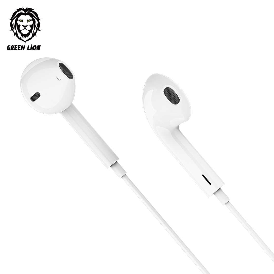 Guhguhkên Kabloyî yên Stereo yên Green Lion bi Jack-a 3.5mm û Mîkrofona Çêkirî - Spî